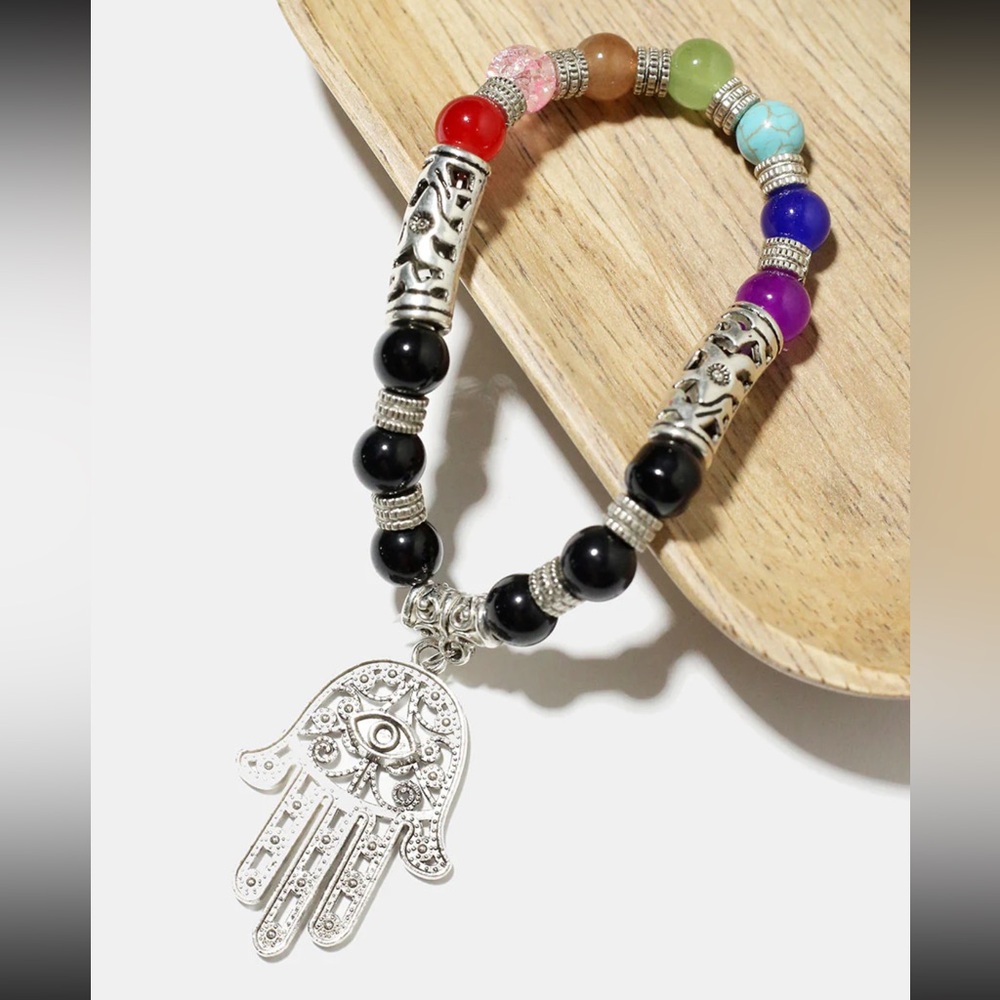 Hamsa Hand Chakra Beaded Bracelet